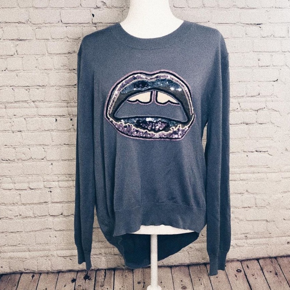 Markus Lupfer periwinkle lip sequin knit top